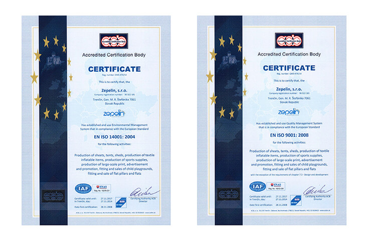 Certificari AXION - Produse gonflabile si pneumatice pentru evenimente
